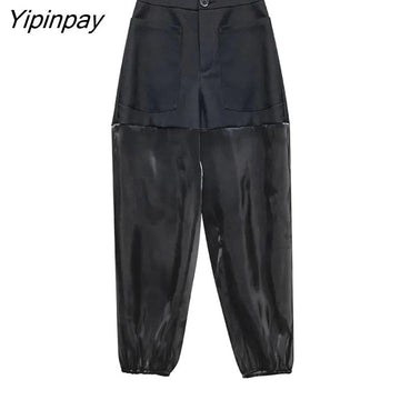 Yipinpay 2023 Summer Street Style Patchwrok Transparent Pants Women Y2K Hip Hop Gauze Hight Waist Black Ladies Harem Pants